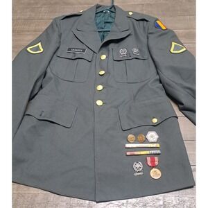 US Army Green Dress Uniform Coat 39R Named Patches Pins Medals Military Lot